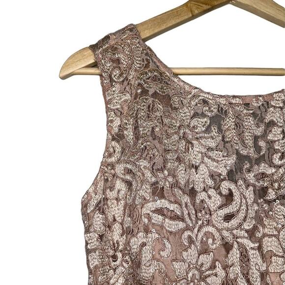 Eliza J Lace Bodice Chiffon Ruffle Tiered Maxi Gown in Blush Pink Size 4 - Picture 6 of 12